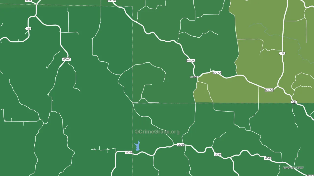 Sidney, MO Map of Vehicle Theft Rates