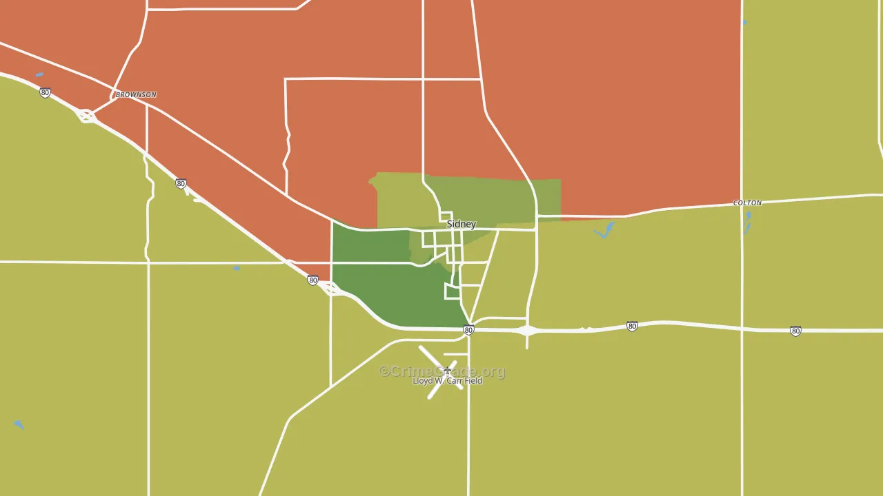Sidney, NE Map of Vehicle Theft Rates