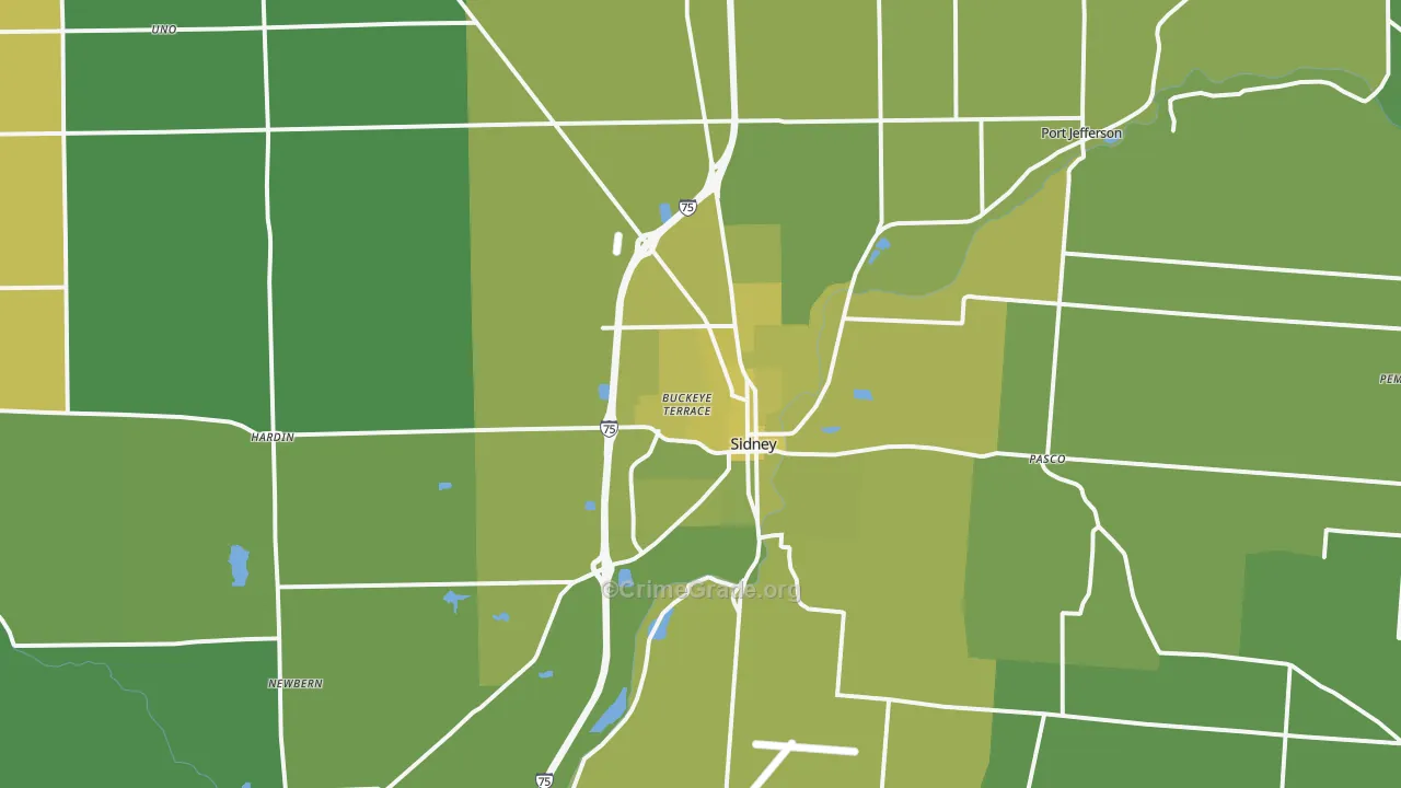 Sidney, OH Map of Vehicle Theft Rates