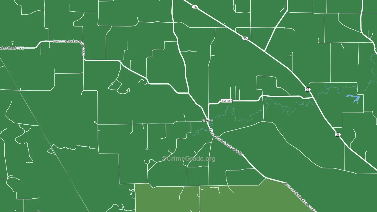 Sidney, TX Map of Vehicle Theft Rates