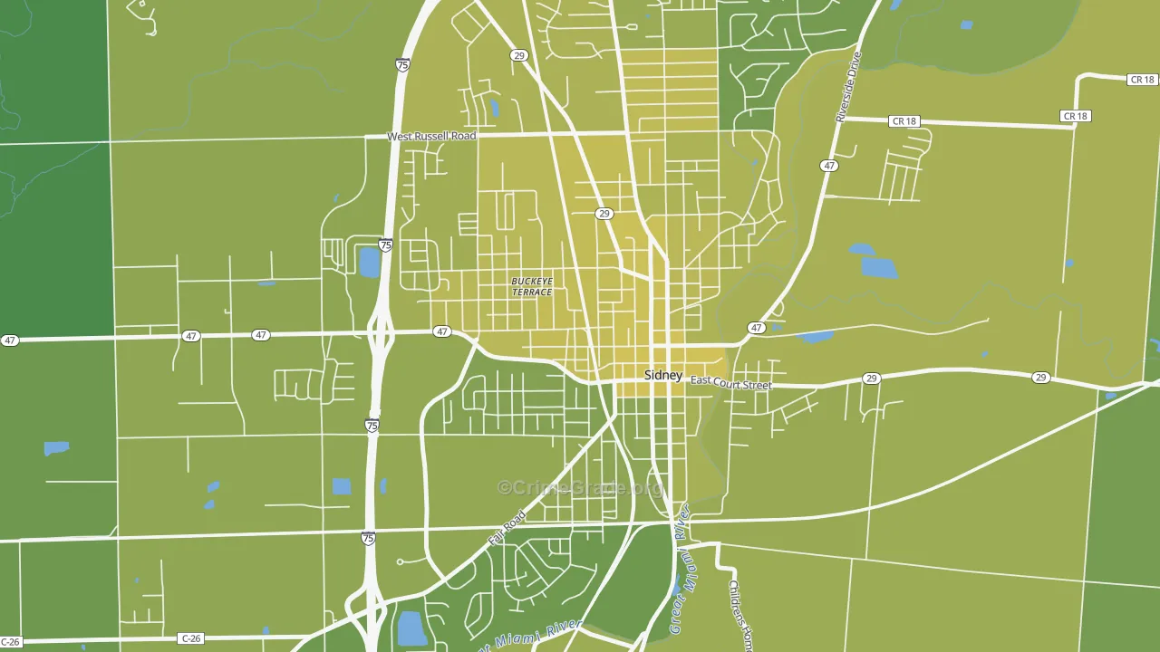 Sidney Walnut Avenue Historic District, Sidney, OH Map of Vehicle Theft Rates