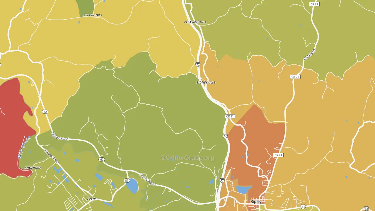 Sidneyville, WV Map of Vehicle Theft Rates