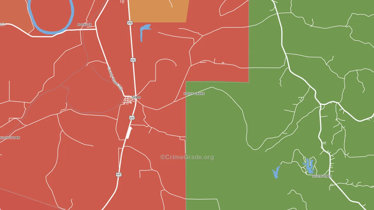 Sidon, MS Map of Vehicle Theft Rates
