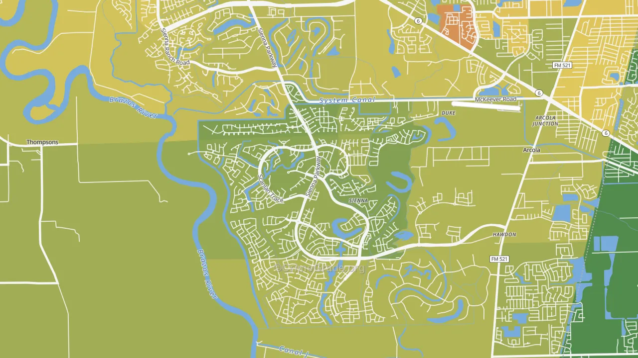 Sienna Plantation, TX Map of Vehicle Theft Rates