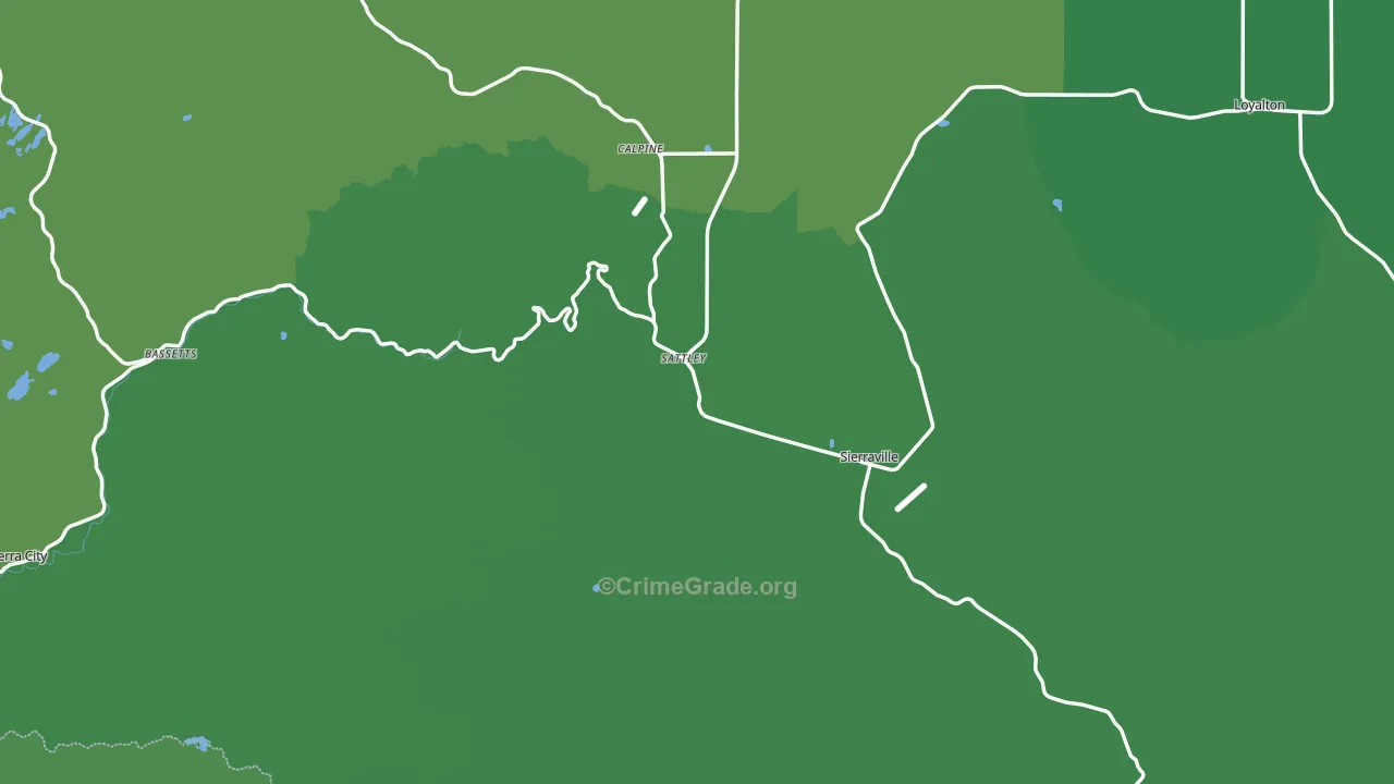 Sierra County, CA Map of Vehicle Theft Rates