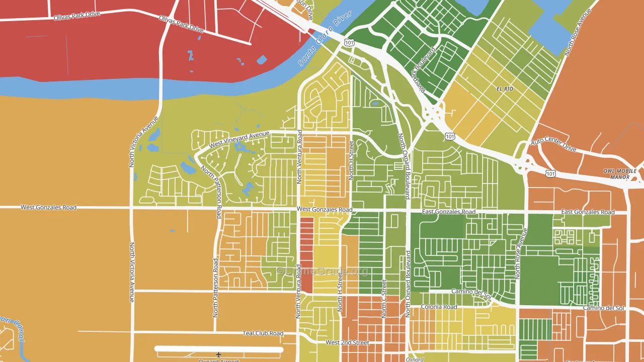 Sierra Linda, Oxnard, CA Map of Vehicle Theft Rates