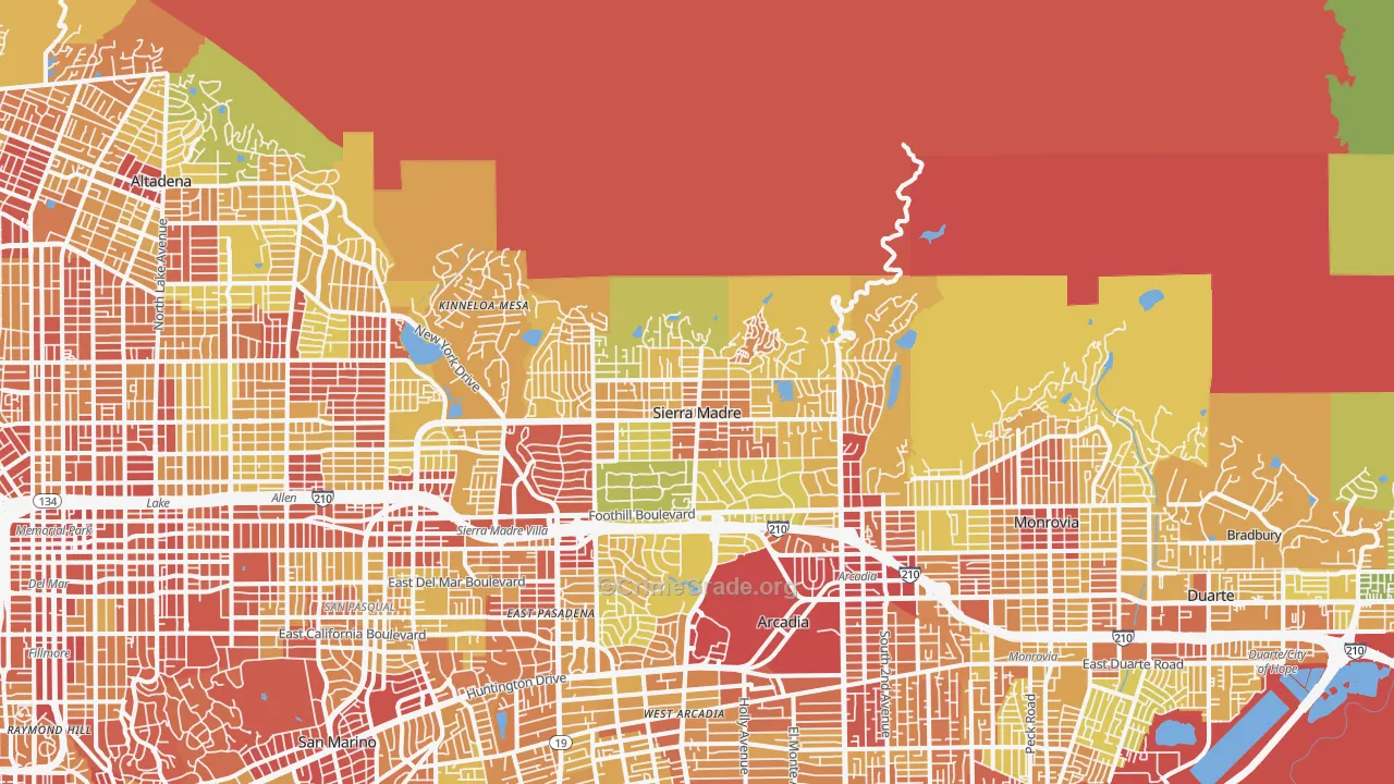 Sierra Madre, CA Map of Vehicle Theft Rates