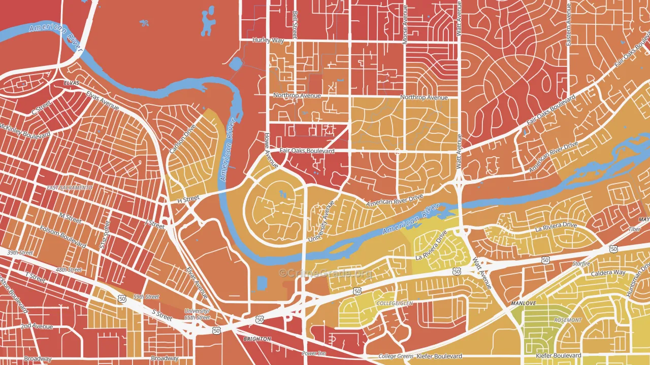 Sierra Oaks, Sacramento, CA Map of Vehicle Theft Rates