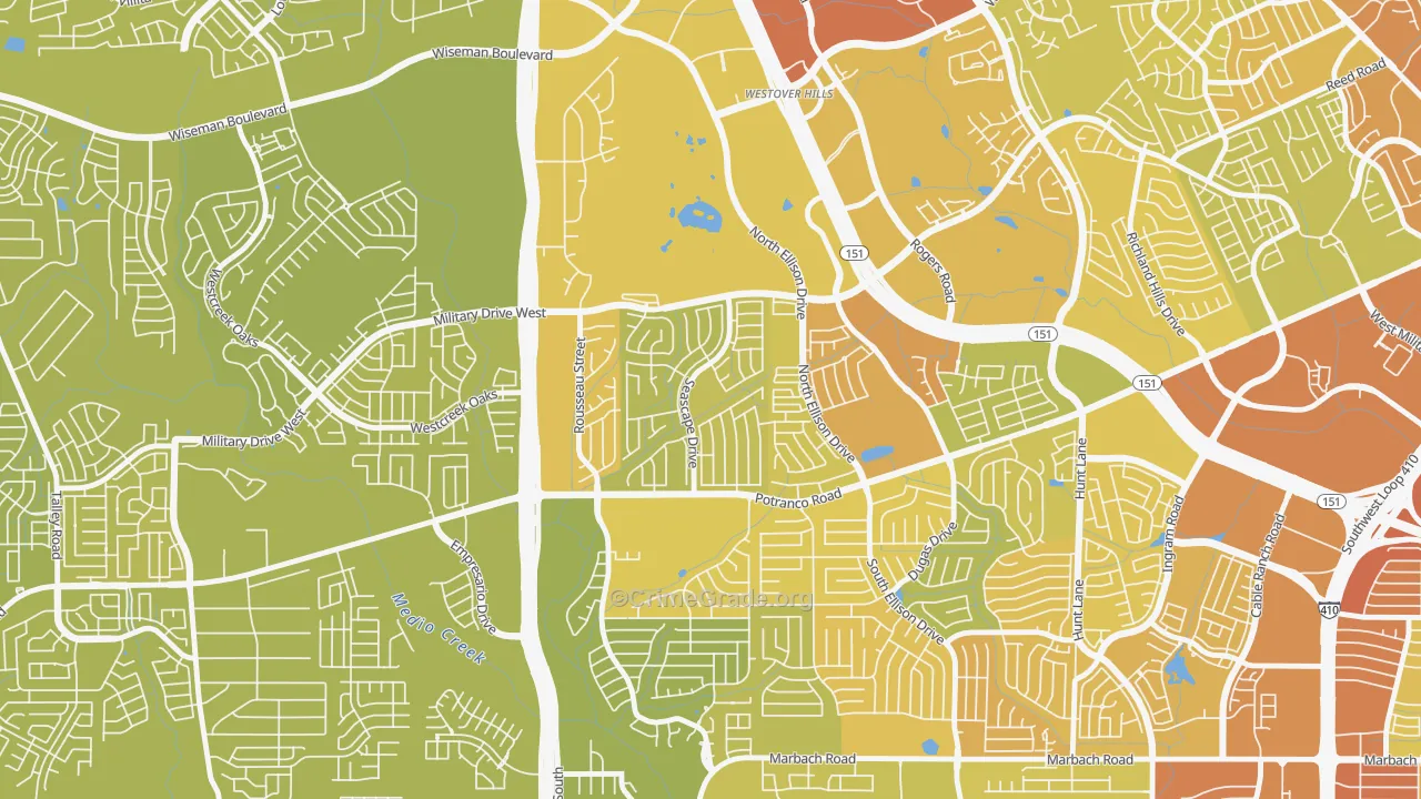 Sierra Springs, San Antonio, TX Map of Vehicle Theft Rates