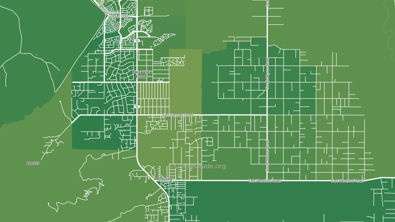 Sierra Vista Southeast, AZ Map of Vehicle Theft Rates