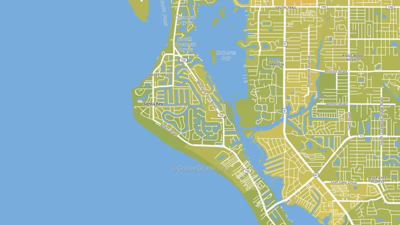 Siesta Key, FL Map of Vehicle Theft Rates