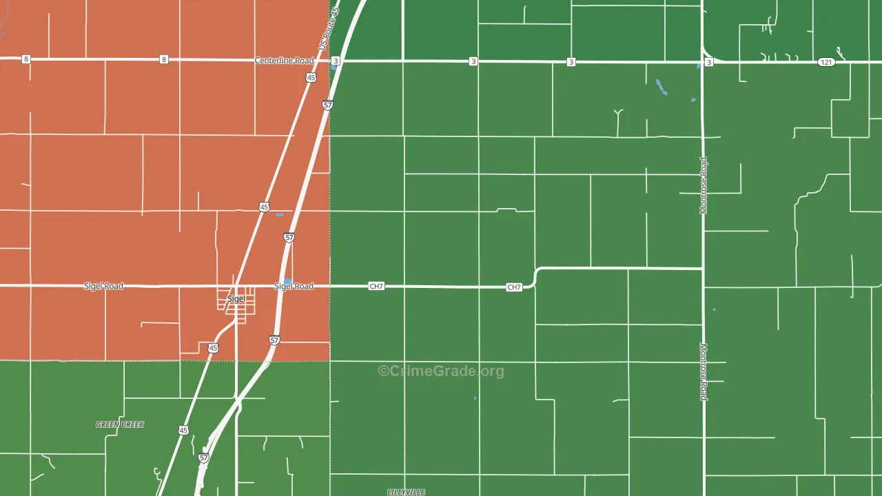 Sigel, IL Map of Vehicle Theft Rates