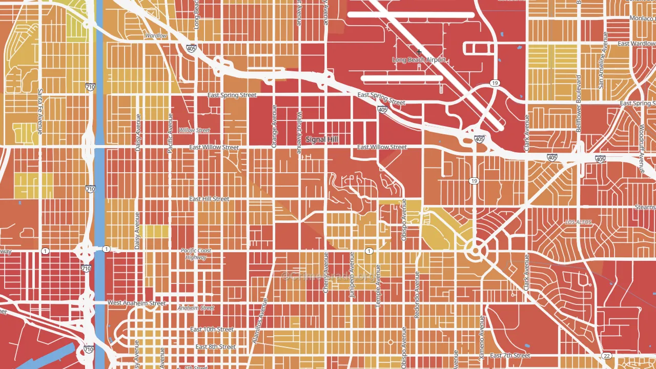 Signal Hill, CA Map of Vehicle Theft Rates