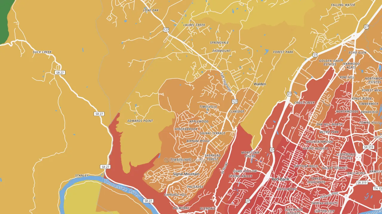 Signal Mountain, TN Map of Vehicle Theft Rates