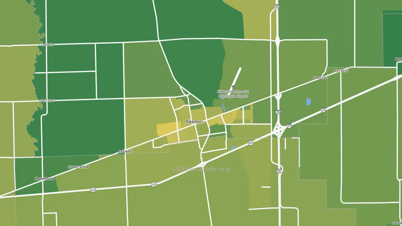 Sikeston, MO Map of Vehicle Theft Rates