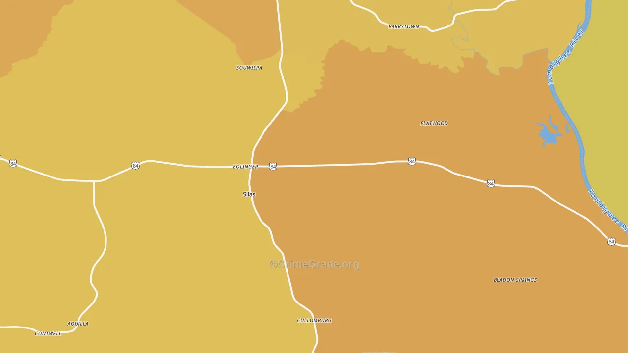 Silas, AL Map of Vehicle Theft Rates
