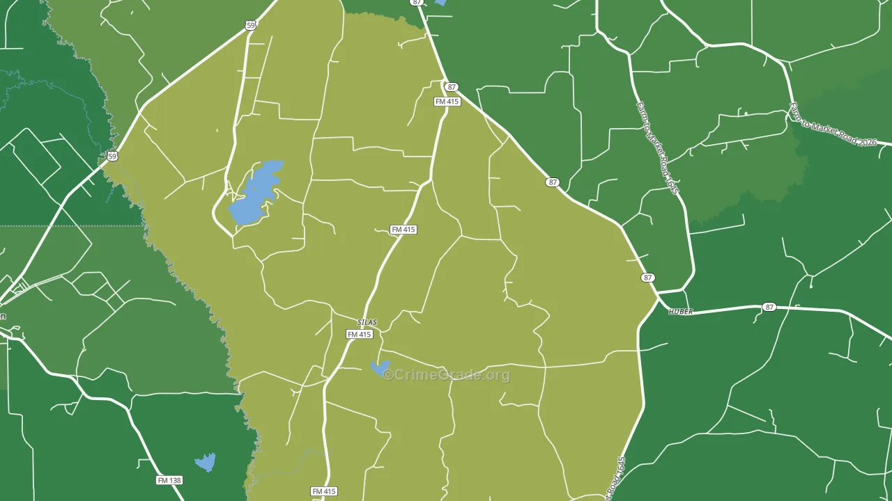 Silas, TX Map of Vehicle Theft Rates