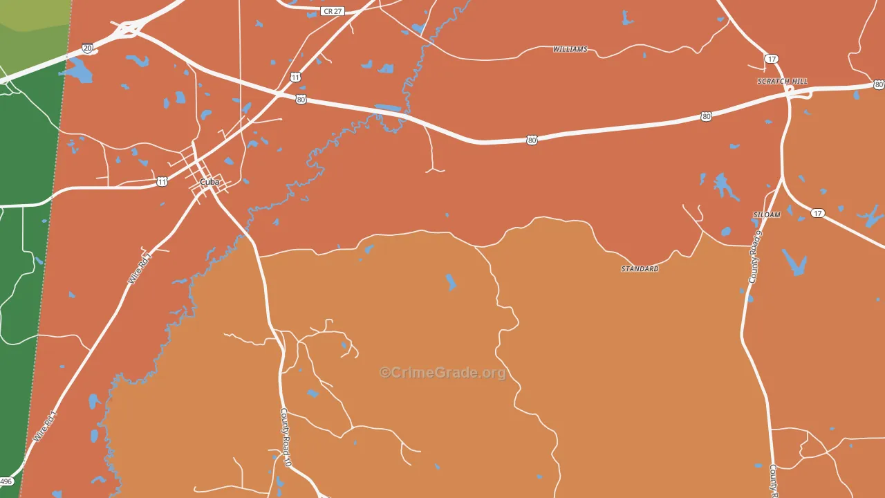 Siloam, AL Map of Vehicle Theft Rates