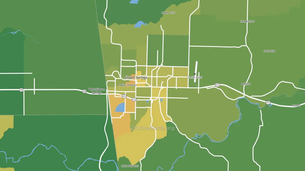 Siloam Springs, AR Map of Vehicle Theft Rates