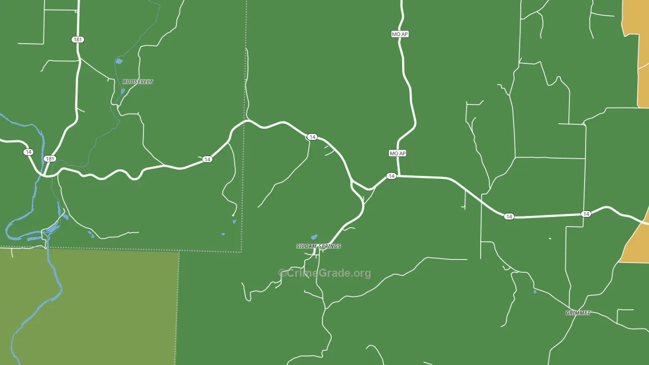 Siloam Springs, MO Map of Vehicle Theft Rates