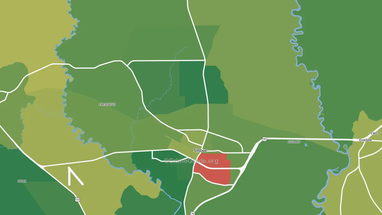 Silsbee, TX Map of Vehicle Theft Rates