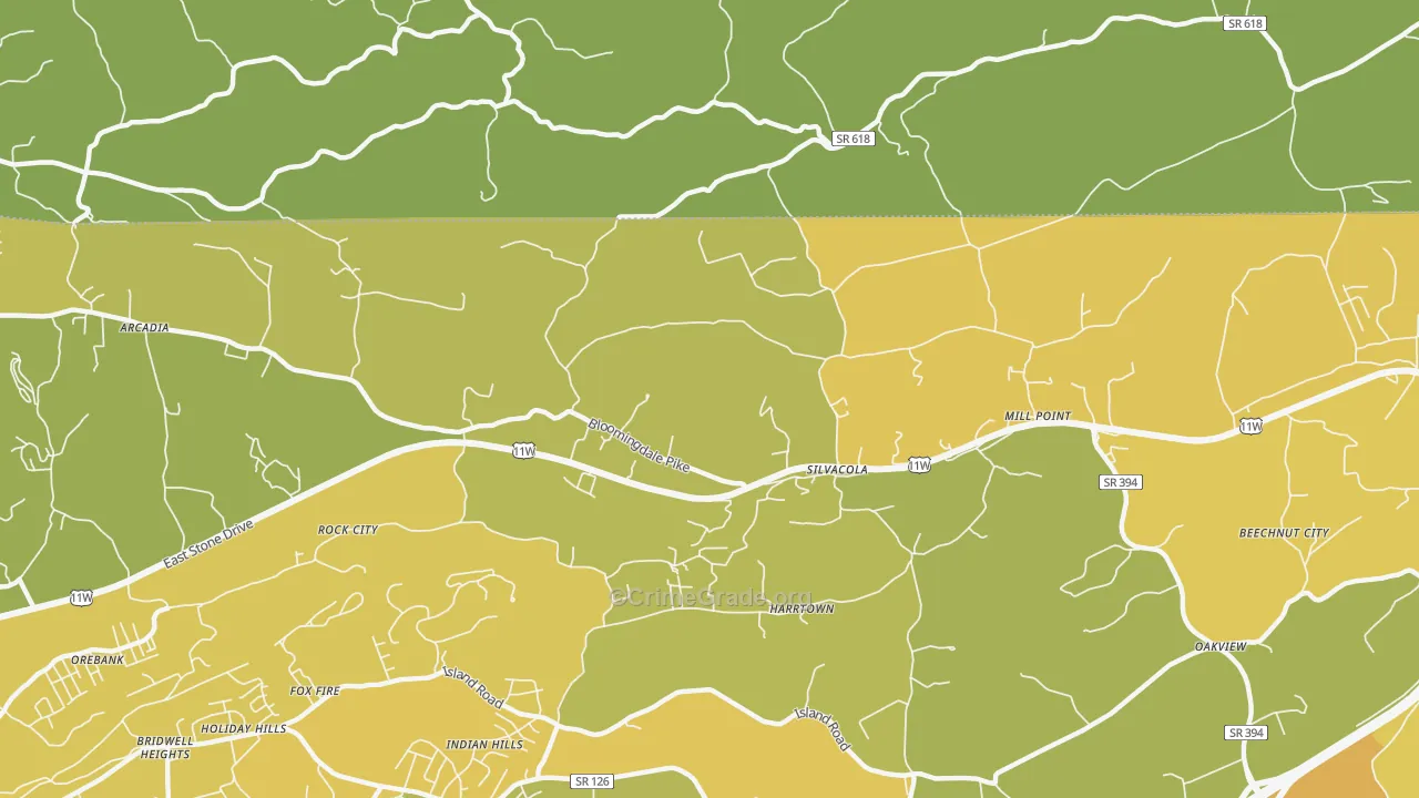 Silvacola, TN Map of Vehicle Theft Rates