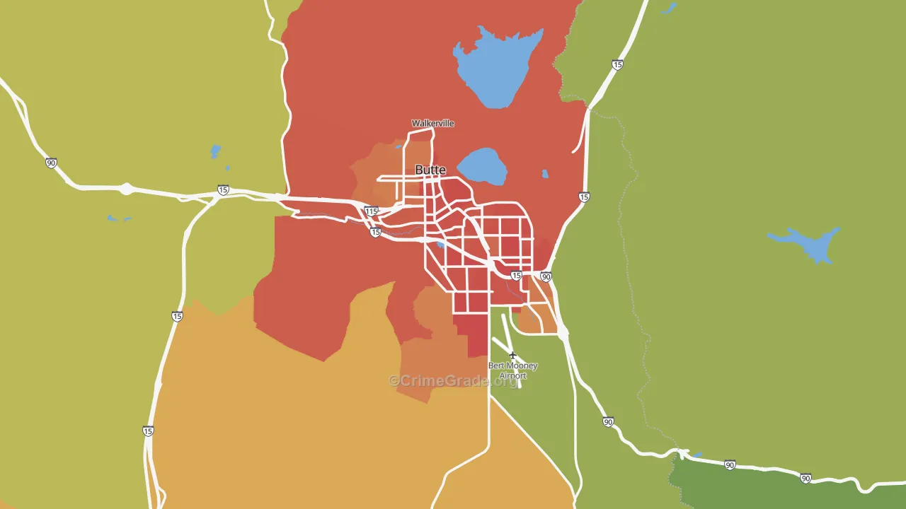 Silver Bow County, MT Map of Vehicle Theft Rates