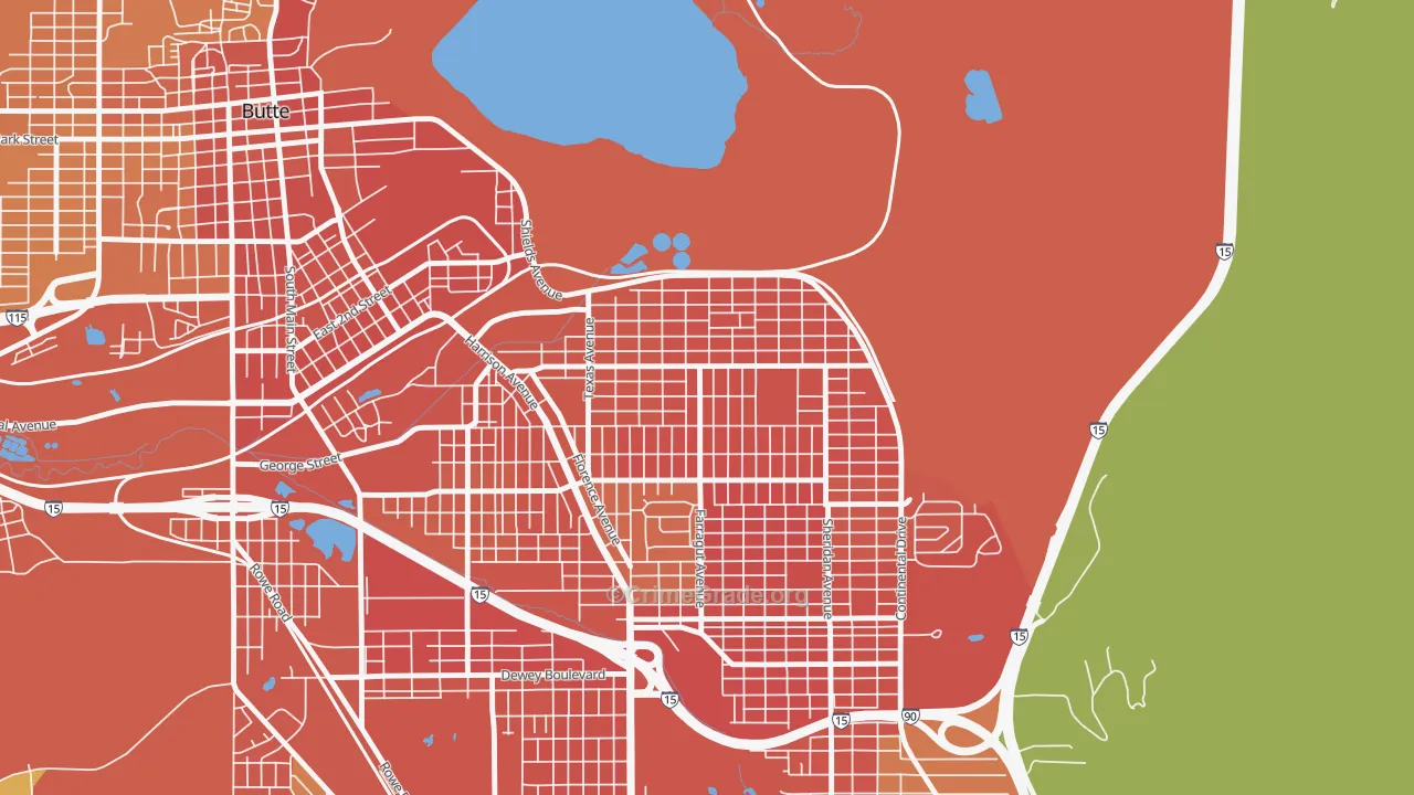 Silver Bow Park, Butte, MT Map of Vehicle Theft Rates
