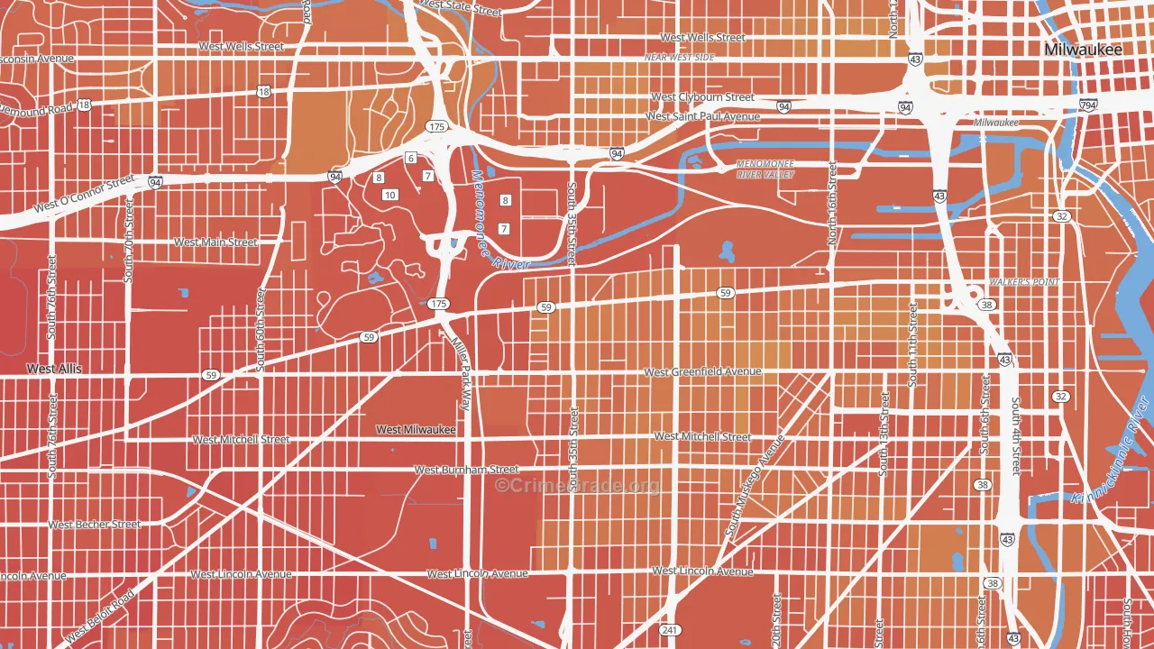 Silver City, Milwaukee, WI Map of Vehicle Theft Rates