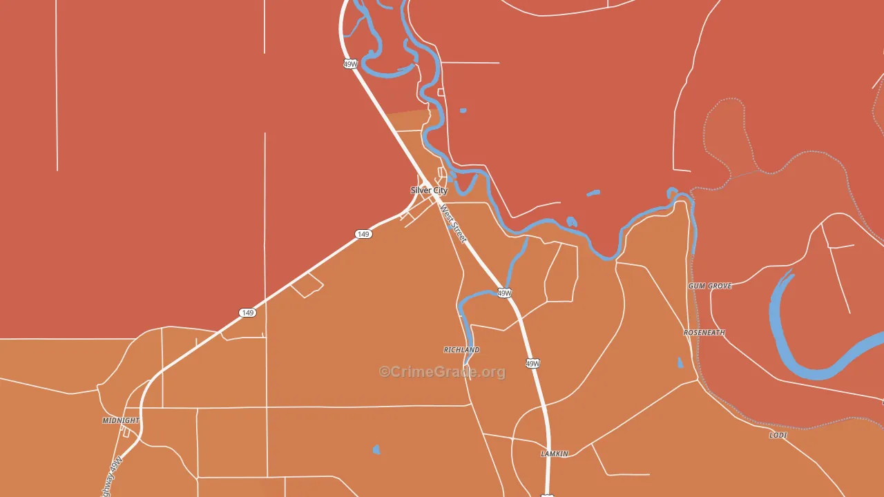 Silver City, MS Map of Vehicle Theft Rates