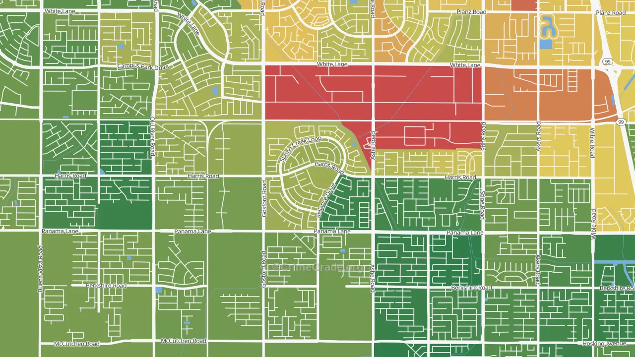 Silver Creek, Bakersfield, CA Map of Vehicle Theft Rates