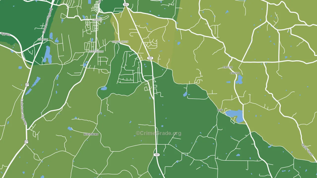 Silver Creek, GA Map of Vehicle Theft Rates
