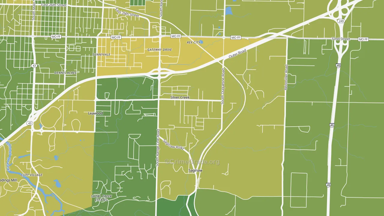 Silver Creek, MO Map of Vehicle Theft Rates
