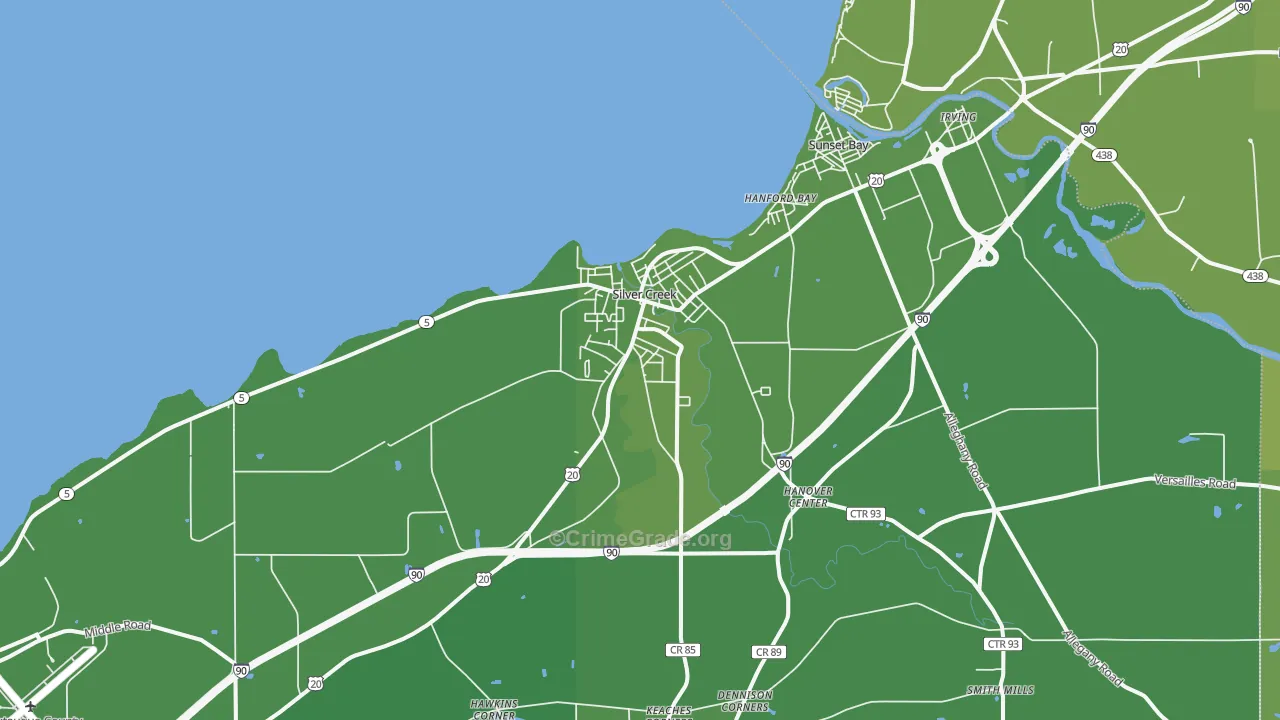 Silver Creek, NY Map of Vehicle Theft Rates