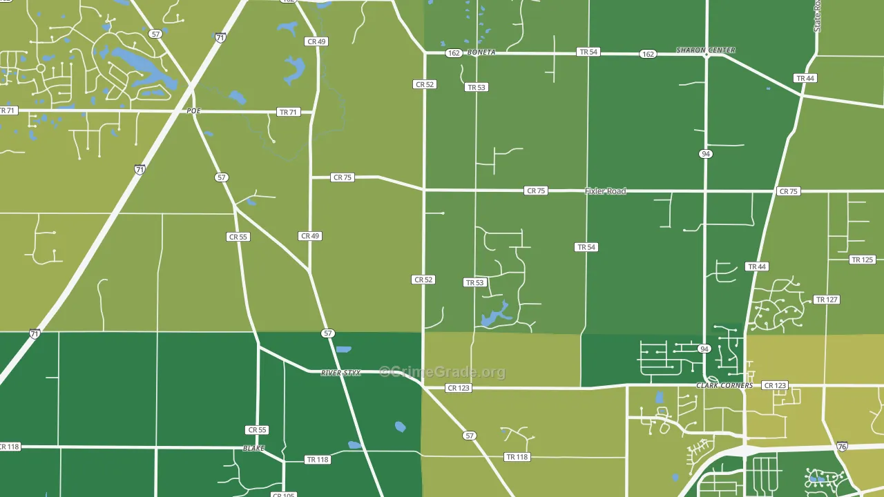 Silver Creek, OH Map of Vehicle Theft Rates