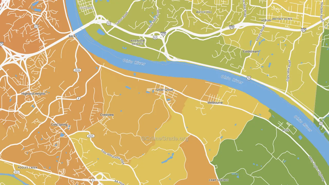 Silver Grove, KY Map of Vehicle Theft Rates