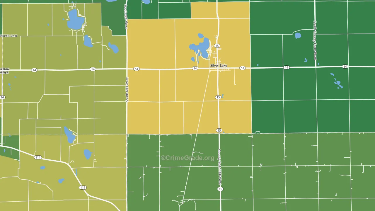 Silver Lake, IN Map of Vehicle Theft Rates