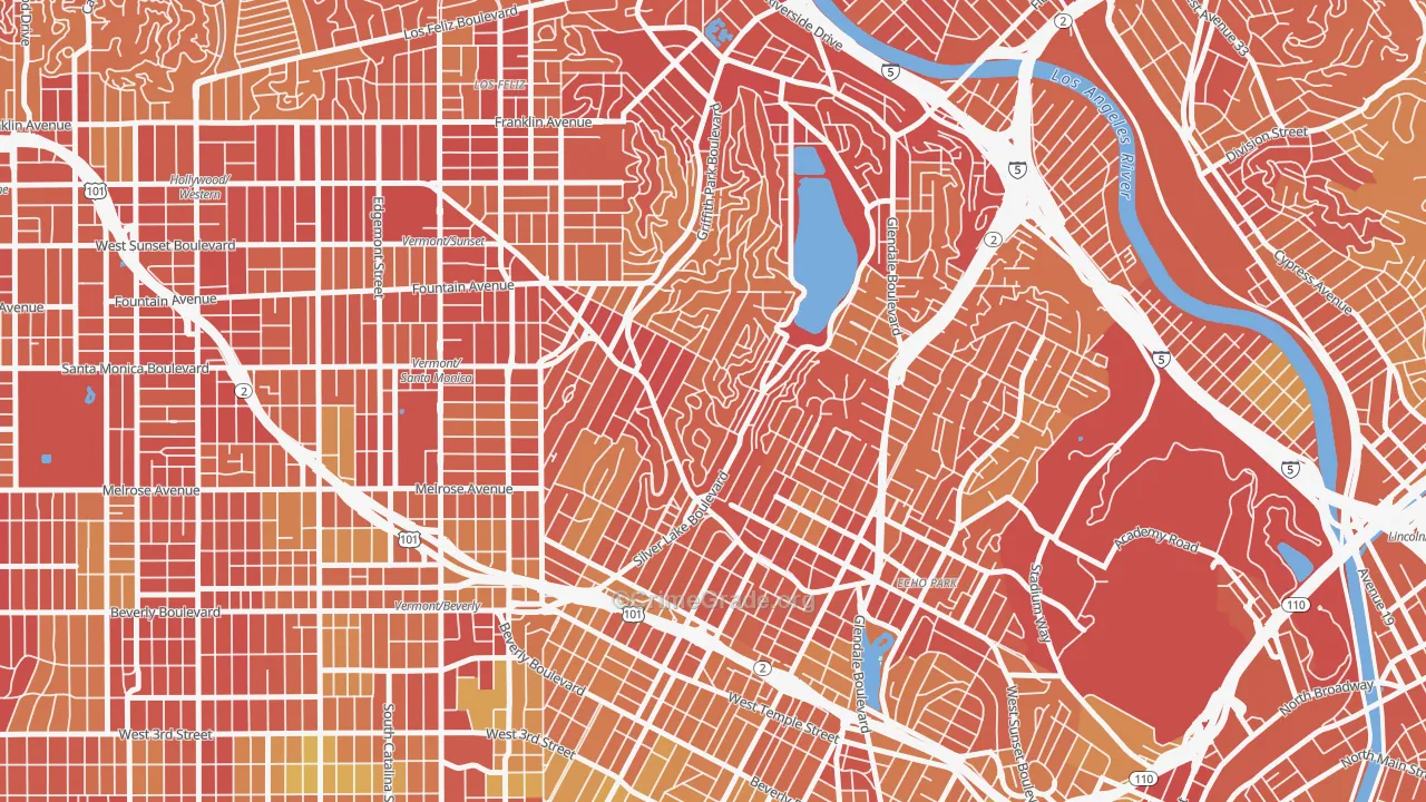 Silver Lake, Los Angeles, CA Map of Vehicle Theft Rates