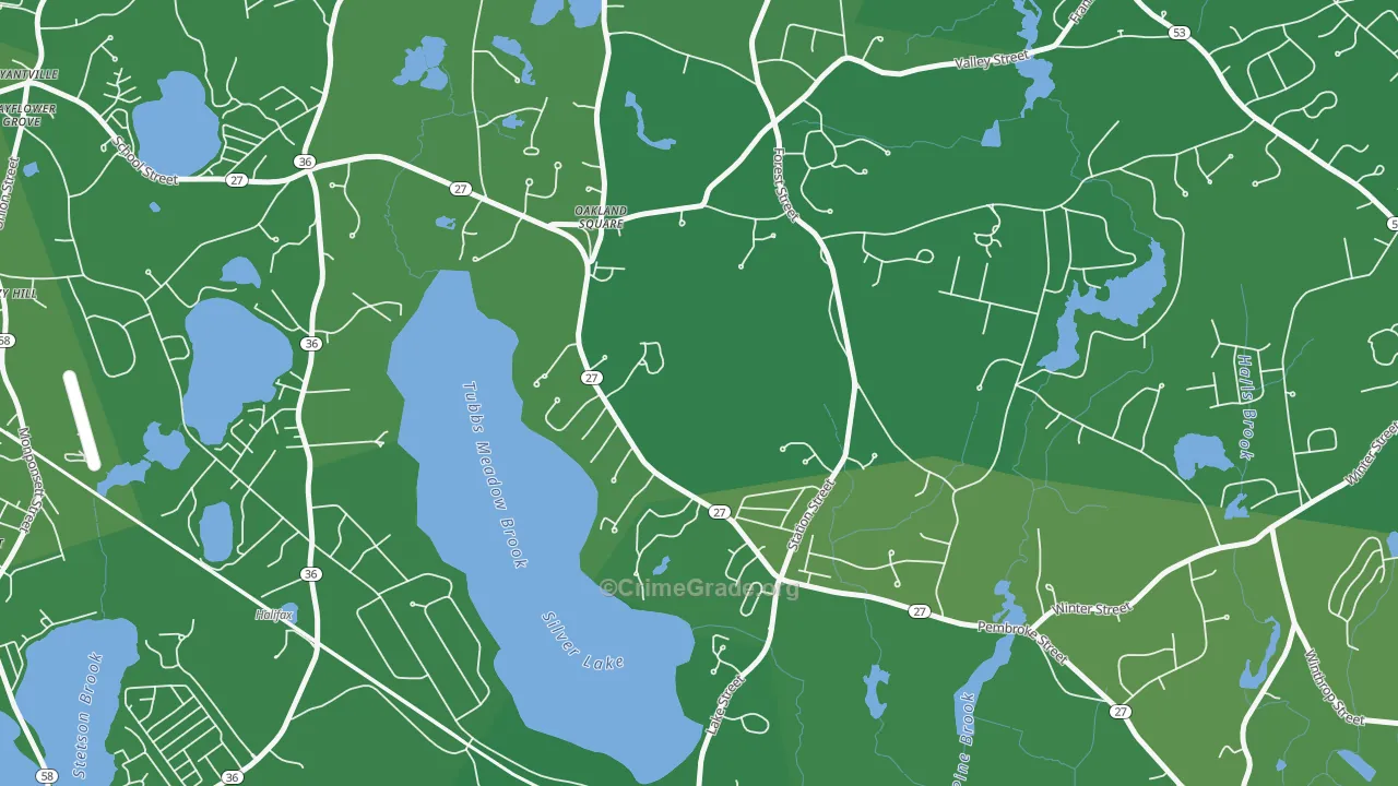 Silver Lake, MA Map of Vehicle Theft Rates