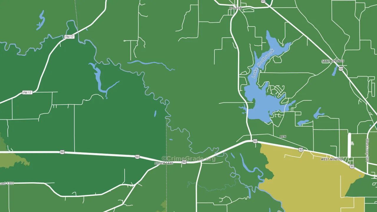 Silver Lake, TX Map of Vehicle Theft Rates