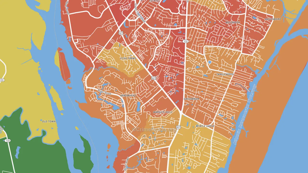 Silver Lake, Wilmington, NC Map of Vehicle Theft Rates