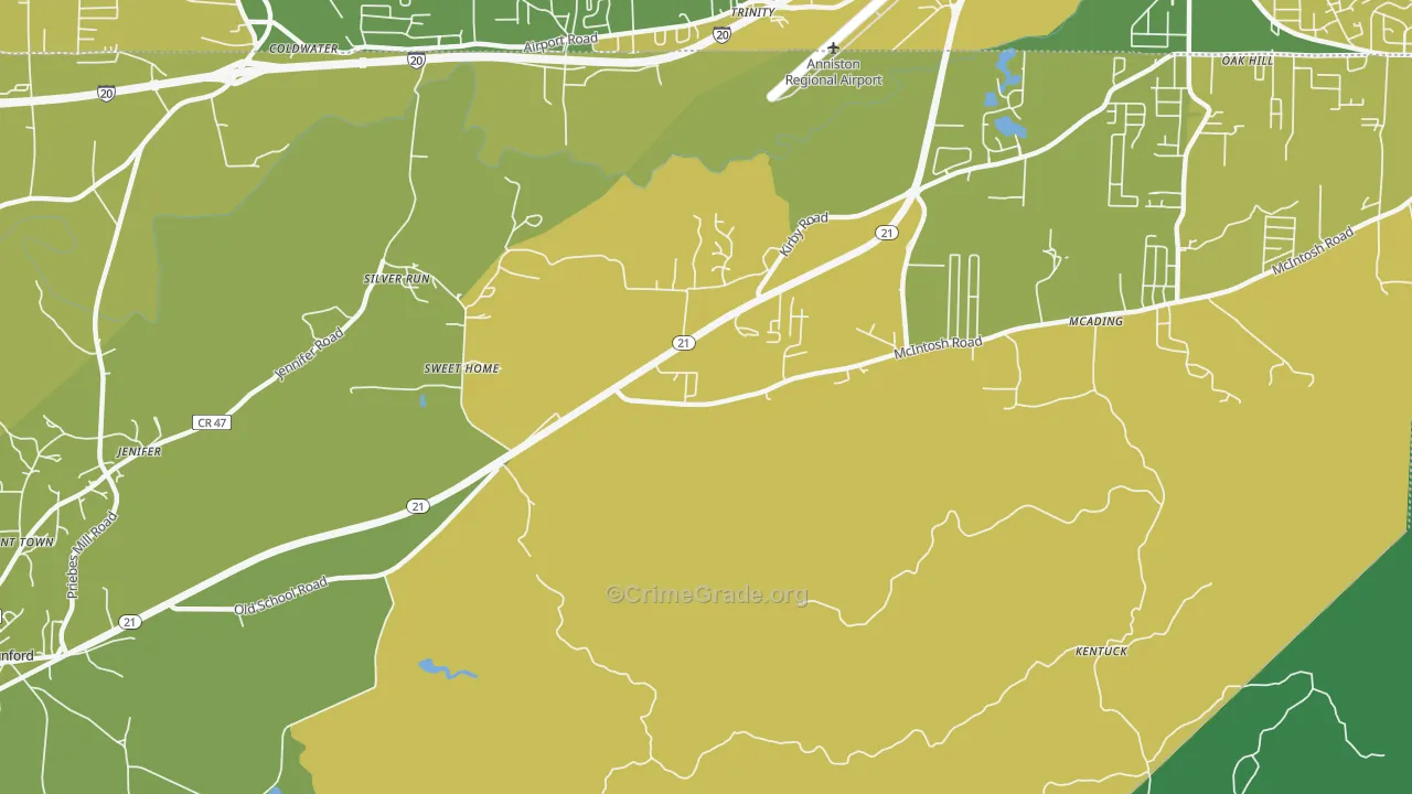 Silver Run, AL Map of Vehicle Theft Rates