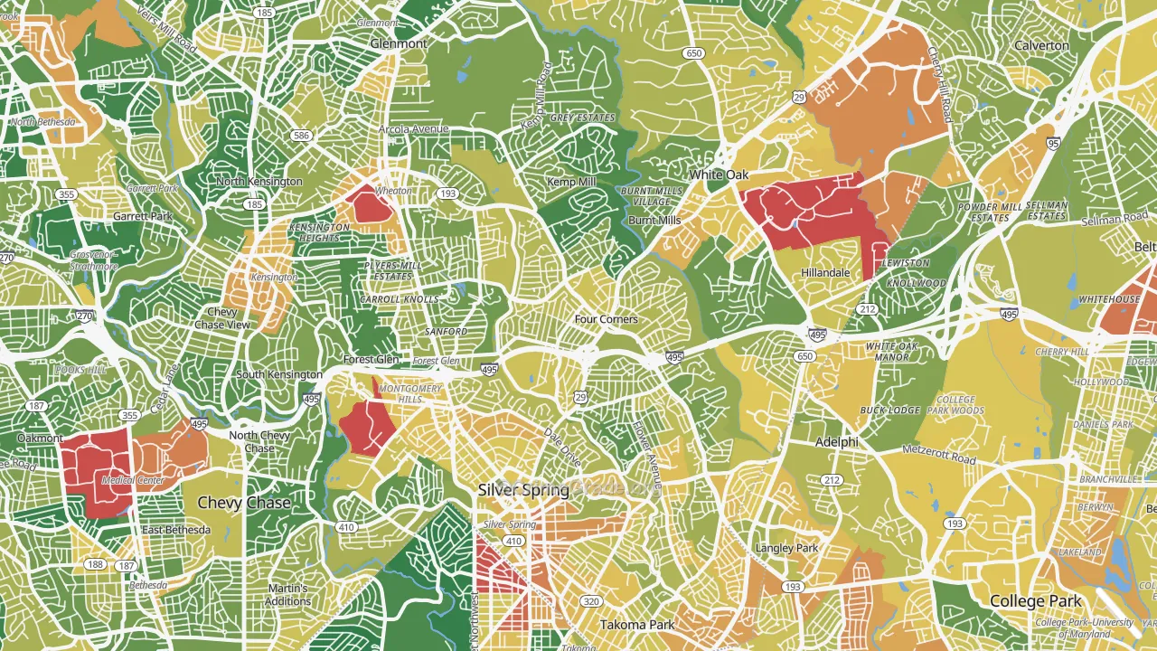 Silver Spring, MD Map of Vehicle Theft Rates