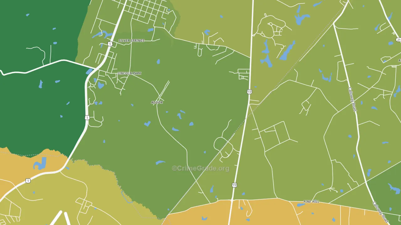 Silver Spring, NC Map of Vehicle Theft Rates