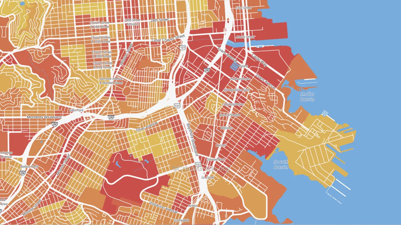 Silver Terrace, San Francisco, CA Map of Vehicle Theft Rates