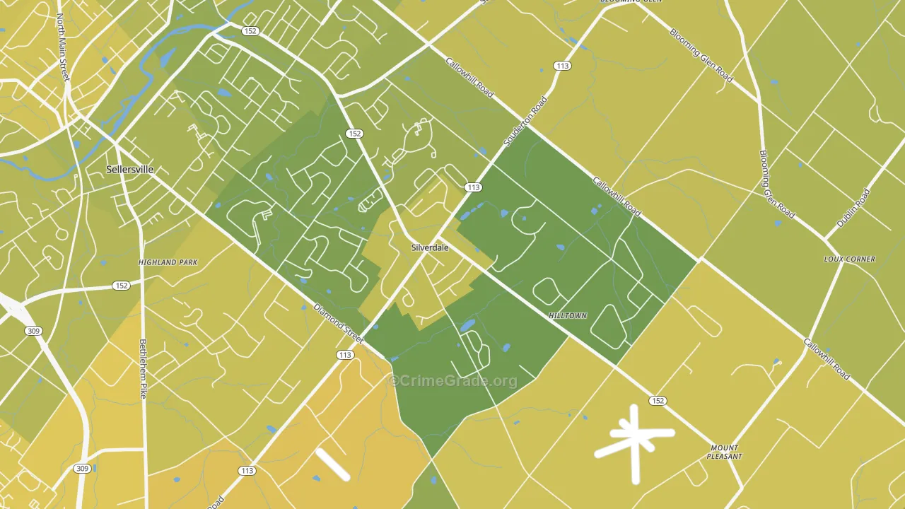 Silverdale, PA Map of Vehicle Theft Rates