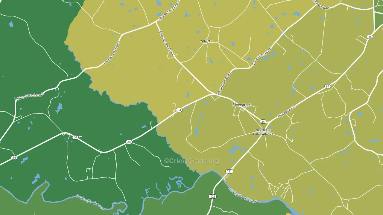 Silverstreet, SC Map of Vehicle Theft Rates