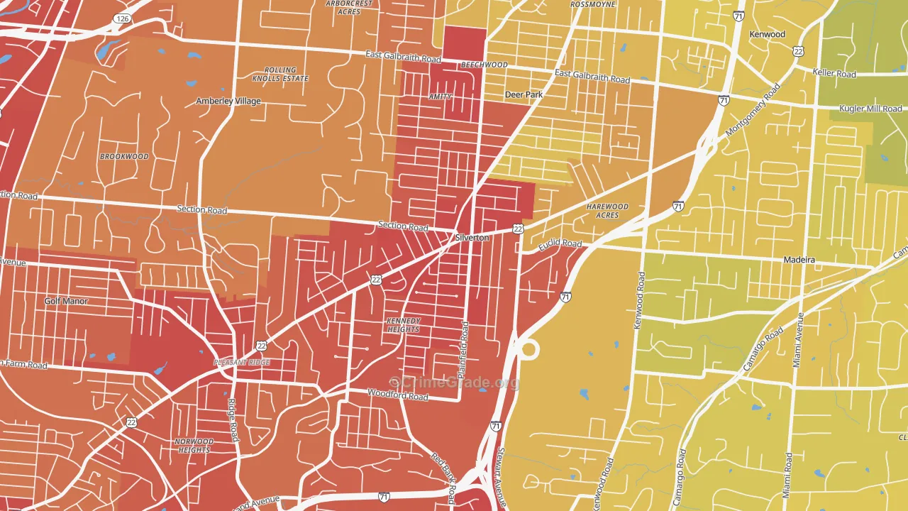 Silverton, OH Map of Vehicle Theft Rates