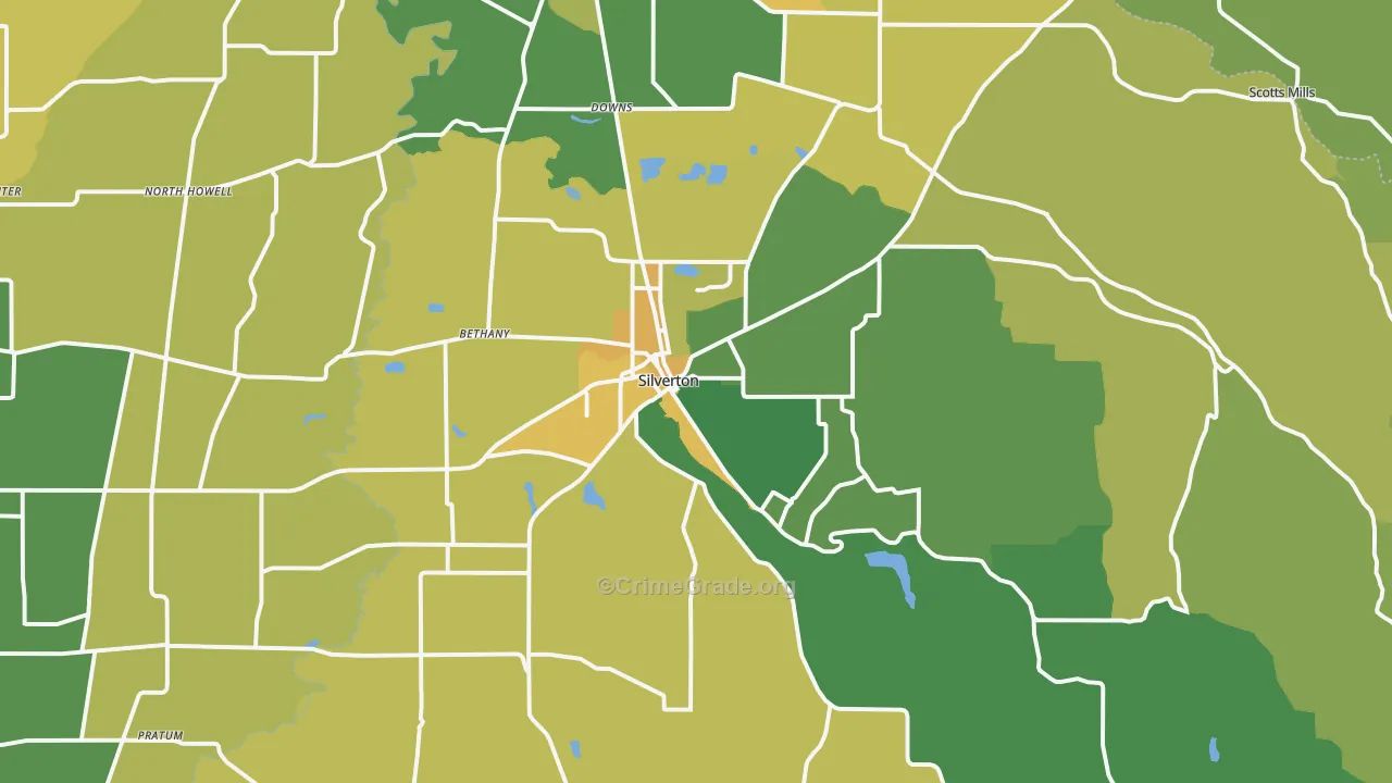 Silverton, OR Map of Vehicle Theft Rates