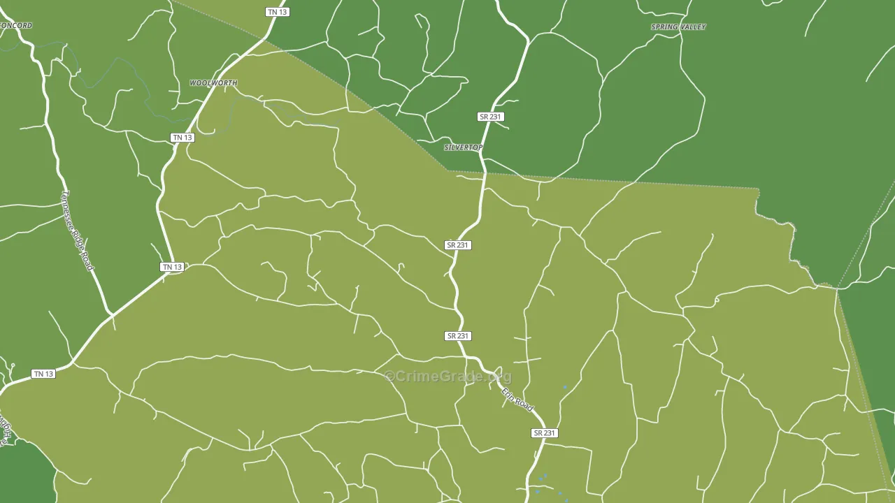 Silvertop, TN Map of Vehicle Theft Rates
